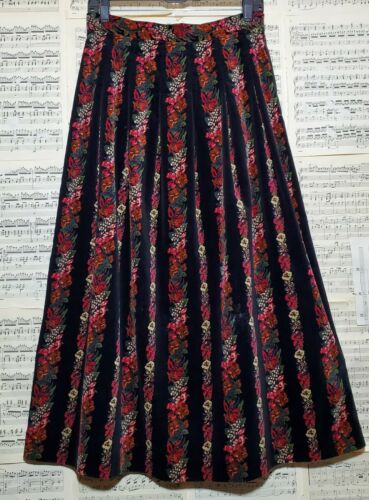 Vintage 1980s Herman Geist Velvet Floral Pleated Skirt Cottagecore Peasant - Fresh Stock Dated February 2026
