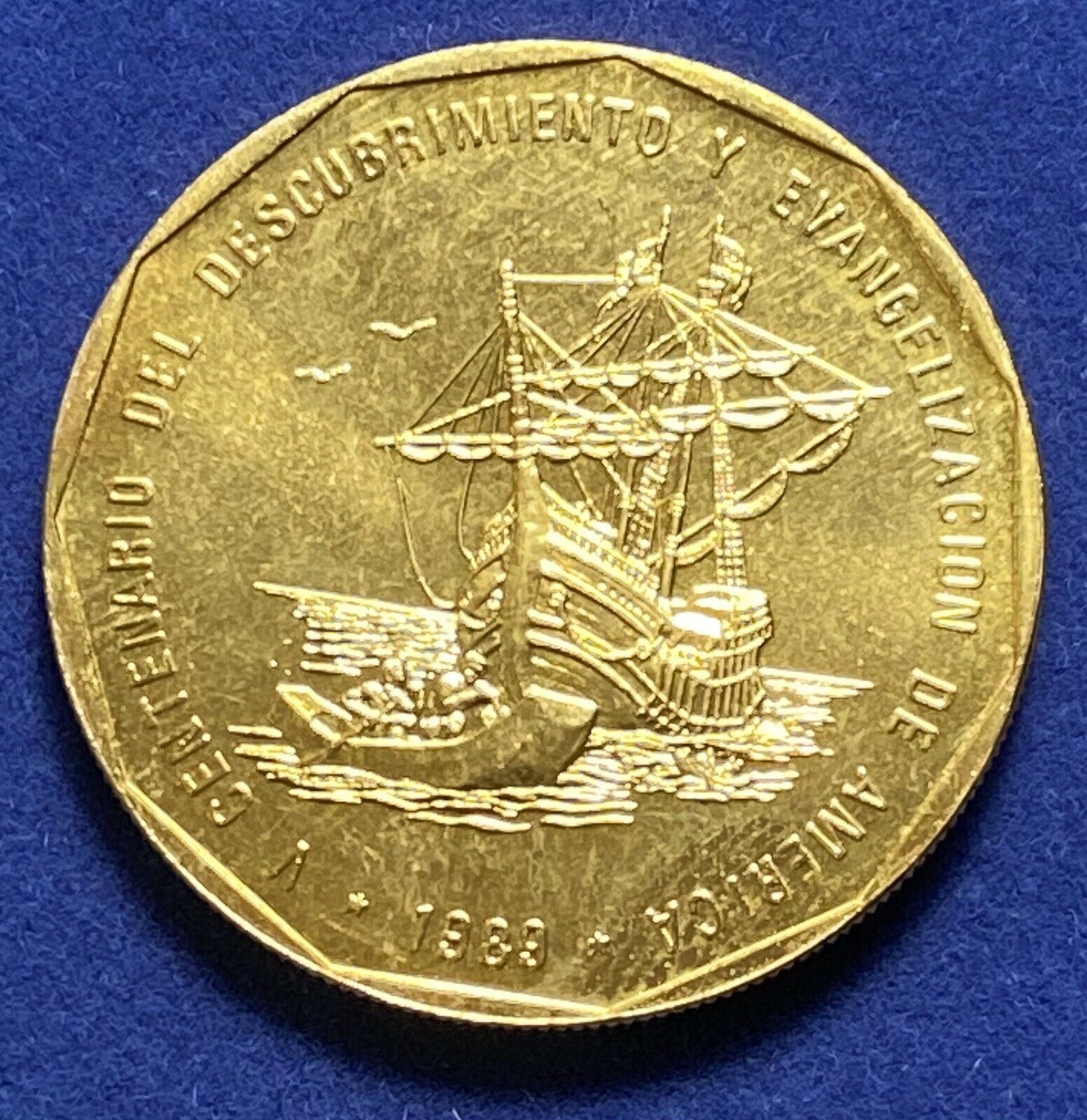 DOMINICAN REPUBLIC 1 Peso 1989  Discovery and Evangelization Gold Plated - Fresh Stock Dated February 2026