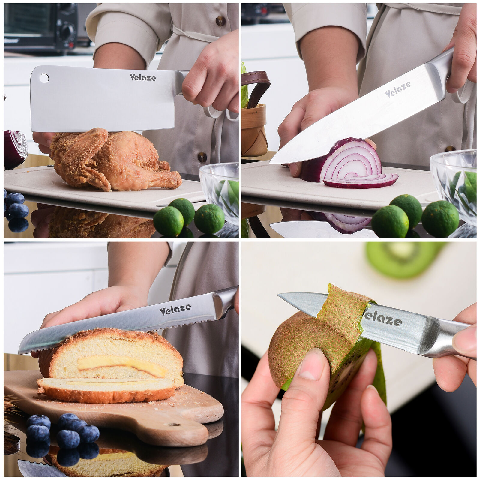 Velaze 8-Pieces Stainless Steel Knife Set Chef Cutlery Kitchen Knives Knife Set - Fresh Stock Dated December 2025