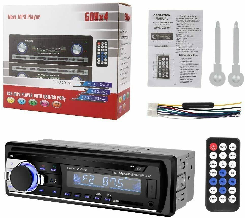 JSD-520 CAR FM/USB/SD/MP3 Player Receiver w Bluetooth 60Wx4 Output - Fresh Stock Dated December 2025