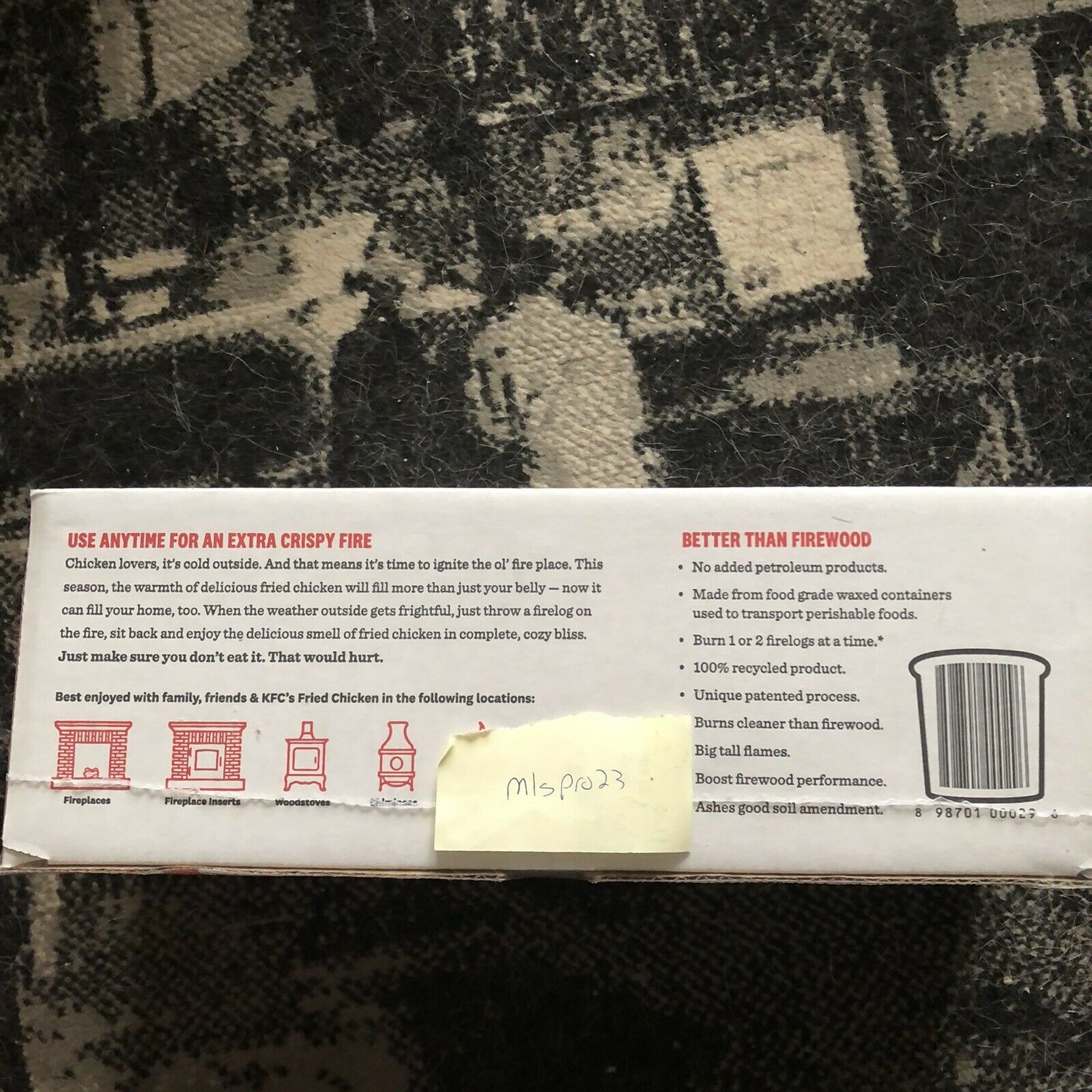 KFC Firelog with 11 Herbs and Spices by Enviro-Log - Limited Edition - 2020 - Fresh Stock Dated December 2025