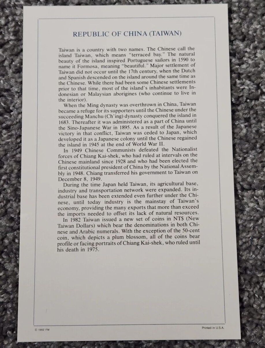 Type Sets of All Nations Republic of China (Taiwan) Postmark 4 Coins & Stamp - Fresh Stock Dated February 2026