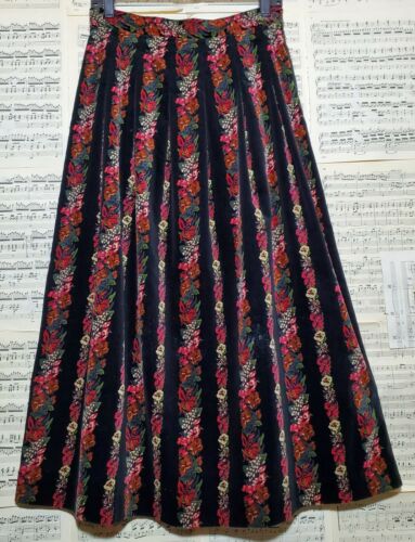 Vintage 1980s Herman Geist Velvet Floral Pleated Skirt Cottagecore Peasant - Fresh Stock Dated February 2026