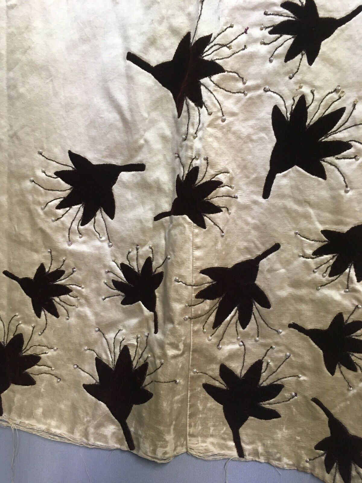 #21-032, 1870’s Silk Skirt Panel - Burgundy Velvet and Pearl on Ivory - Fresh Stock Dated February 2026