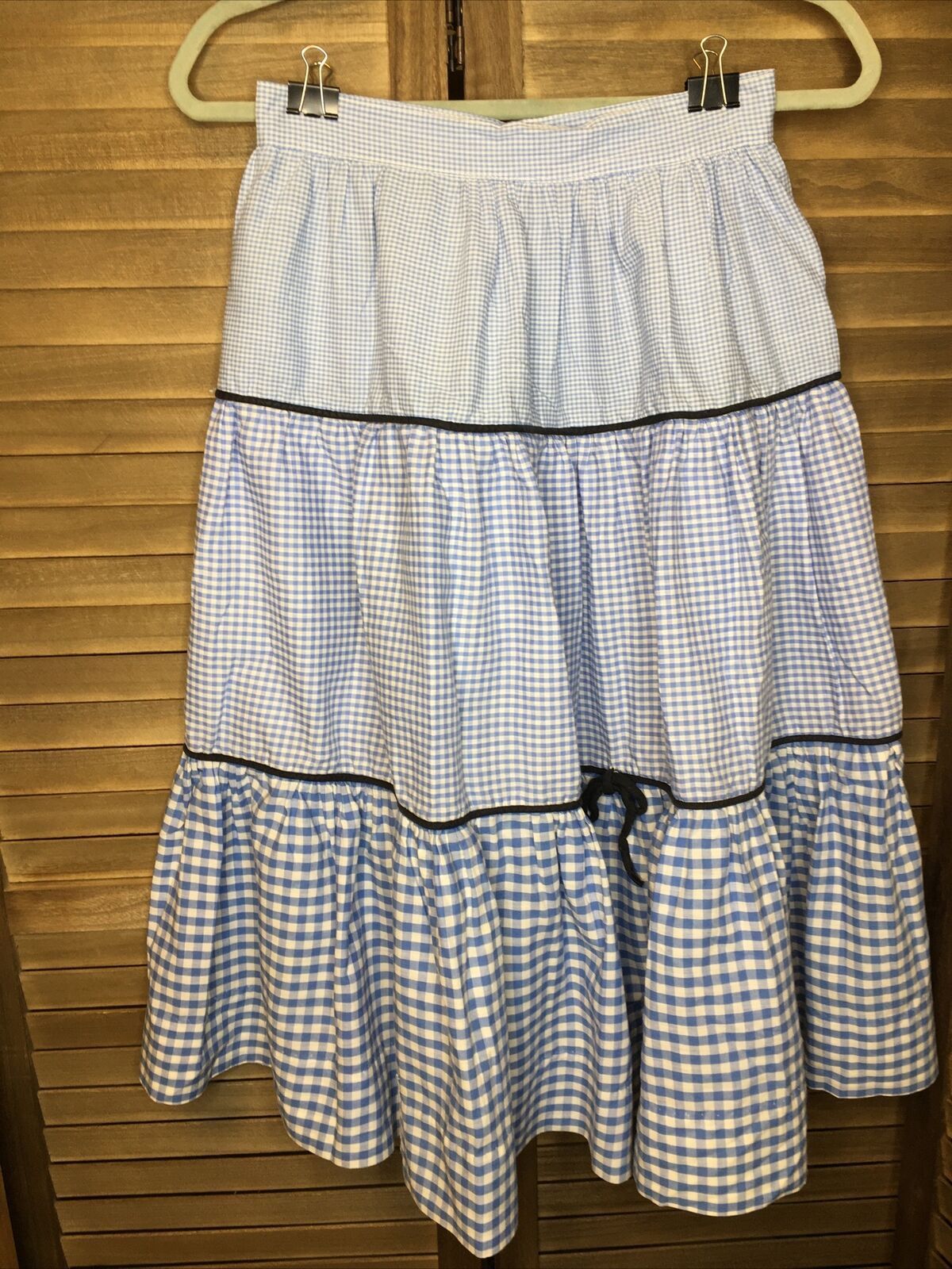 VTG Womens 1950's Gingham Skirt Cotton Blue Tiered Peasant Prairie Small Midi - Fresh Stock Dated March 2026