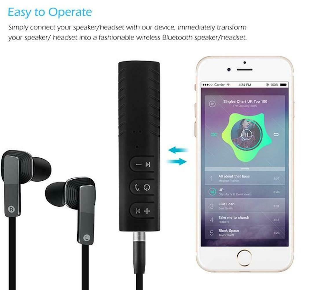 Wireless Bluetooth Receiver 3.5mm aux FOR HEADPHONES Stereo Music Car Adapter - Fresh Stock Dated February 2026