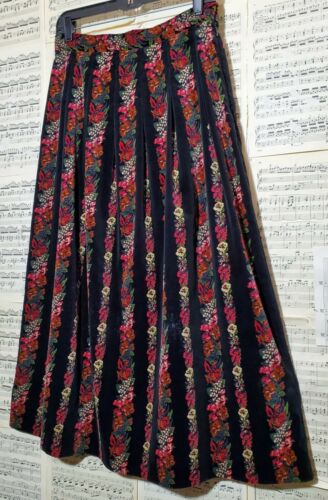 Vintage 1980s Herman Geist Velvet Floral Pleated Skirt Cottagecore Peasant - Fresh Stock Dated February 2026