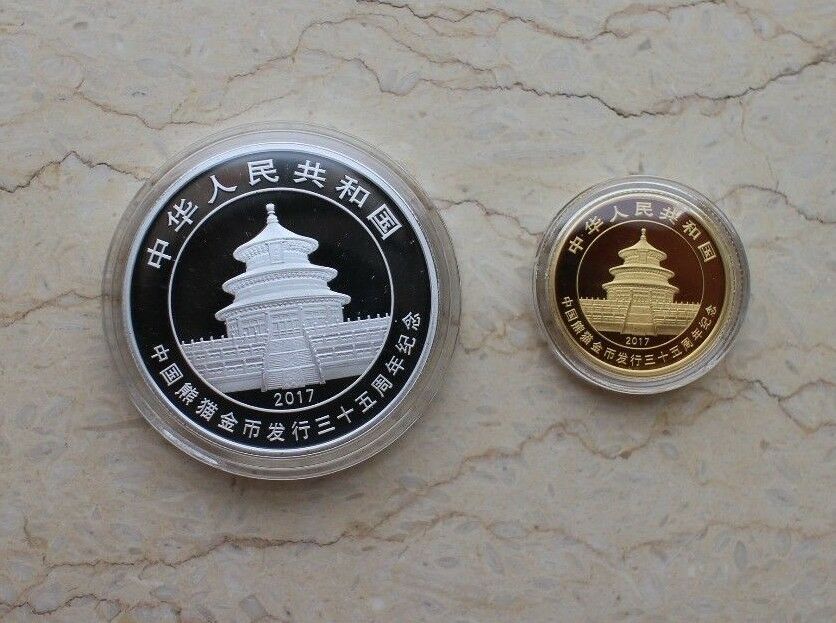 China 2017 Gold + Silver Coins Set - 35th Anni. of Issuance of Panda Gold Coin - Fresh Stock Dated February 2026