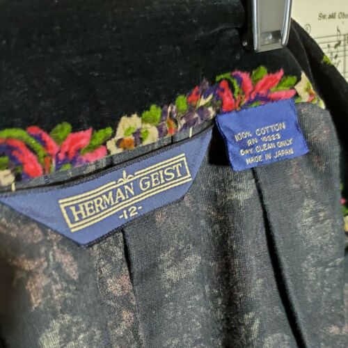 Vintage 1980s Herman Geist Velvet Floral Pleated Skirt Cottagecore Peasant - Fresh Stock Dated February 2026