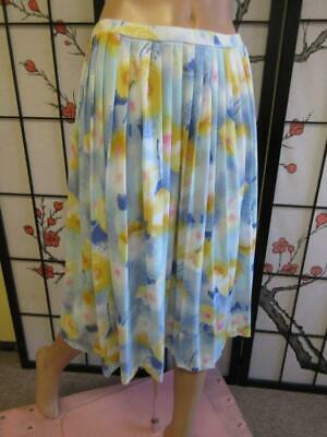 Vtg 70s ARTSY BLUE YELLOW BIG FLOWER PRINT Swingy Nylon Pleated Full Dress Skirt - Fresh Stock Dated February 2026