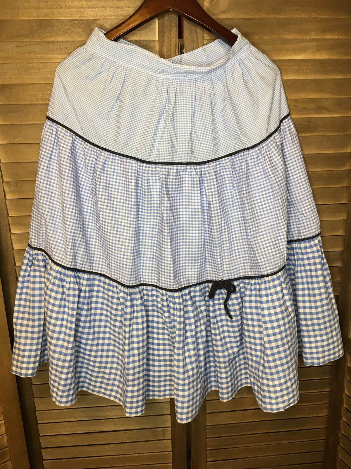 VTG Womens 1950's Gingham Skirt Cotton Blue Tiered Peasant Prairie Small Midi - Fresh Stock Dated March 2026