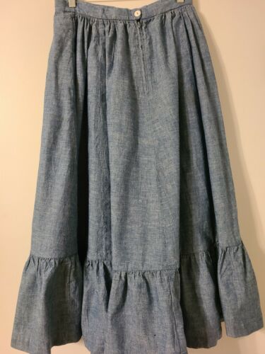 Vtg 1980s Ralph Lauren Western Prairie Boho Light Wash Denim Chambray Skirt Sz 8 - Fresh Stock Dated February 2026
