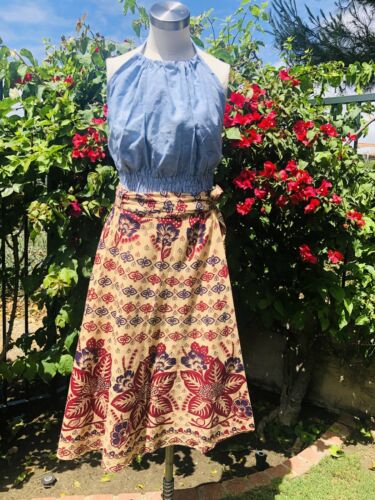 70s Vintage wrap skirt Indian block print Deadstock Floral Print One Size All - Fresh Stock Dated February 2026