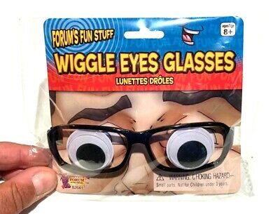 WIGGLE EYES GLASSES Funny Cartoon Boggle Googly Moving Eyeballs Black Frame Joke - Fresh Stock Dated February 2026