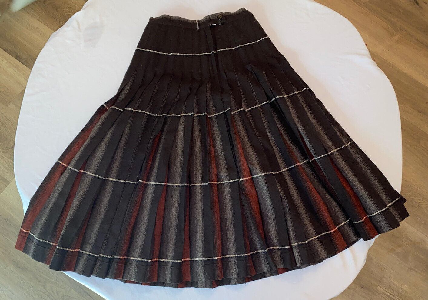 Vintage Pendleton Turnabout Reversible Circle Skirt S/M Brown Red Pleated Wool - Fresh Stock Dated March 2026