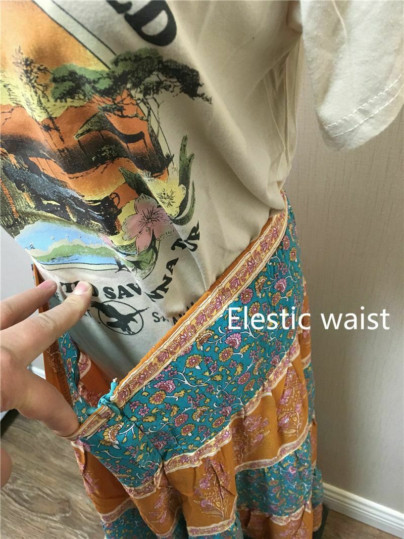 Women Vintage Skirt Patchwork Floral Bohemian High Elastic Waist Cotton Maxi - Fresh Stock Dated February 2026