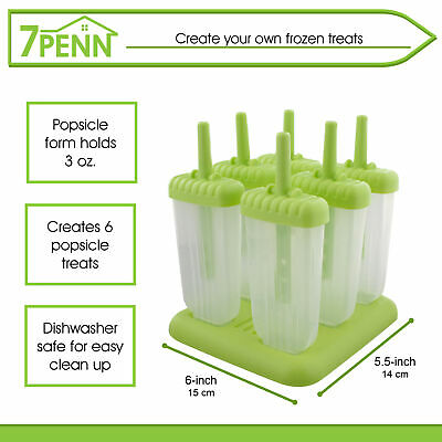 7Penn Ice Pop Molds Popsicle Holder Set - 6 Pc Popsicle Molds, Sticks, and Tray - Fresh Stock Dated December 2025