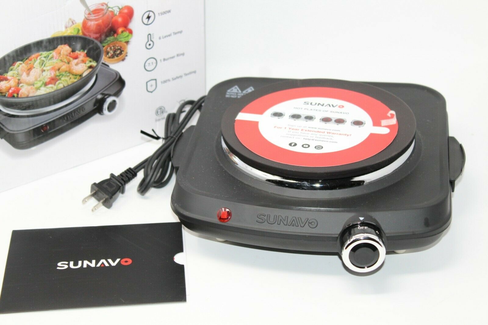 Sunavo 1500W Single Burner Hot Plate  HP102-D2 - Fresh Stock Dated February 2026