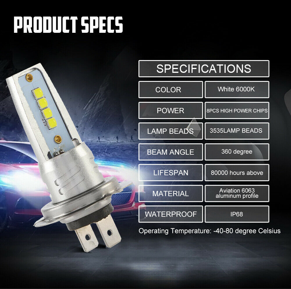 H7 Motorcycle LED Headlights Bulbs Kit High/Low Beam 120W 12000LM 6000K White - Fresh Stock Dated February 2026