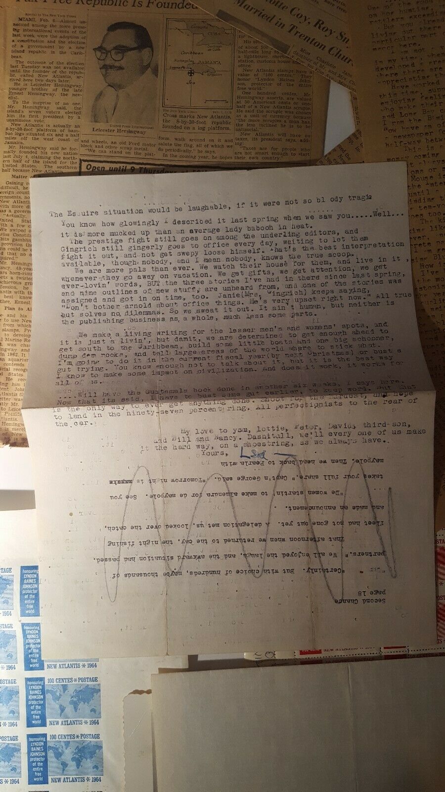 RARE Leicester Hemingway New Atlantis Stamps Signed Letters and More LOOK - Fresh Stock Dated December 2025