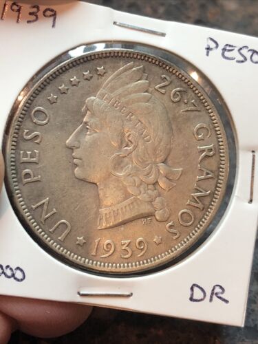 SASA High Grade Original1939 Dominican Republic Silver 1 Peso Silver Crown KM-22 - Fresh Stock Dated December 2025