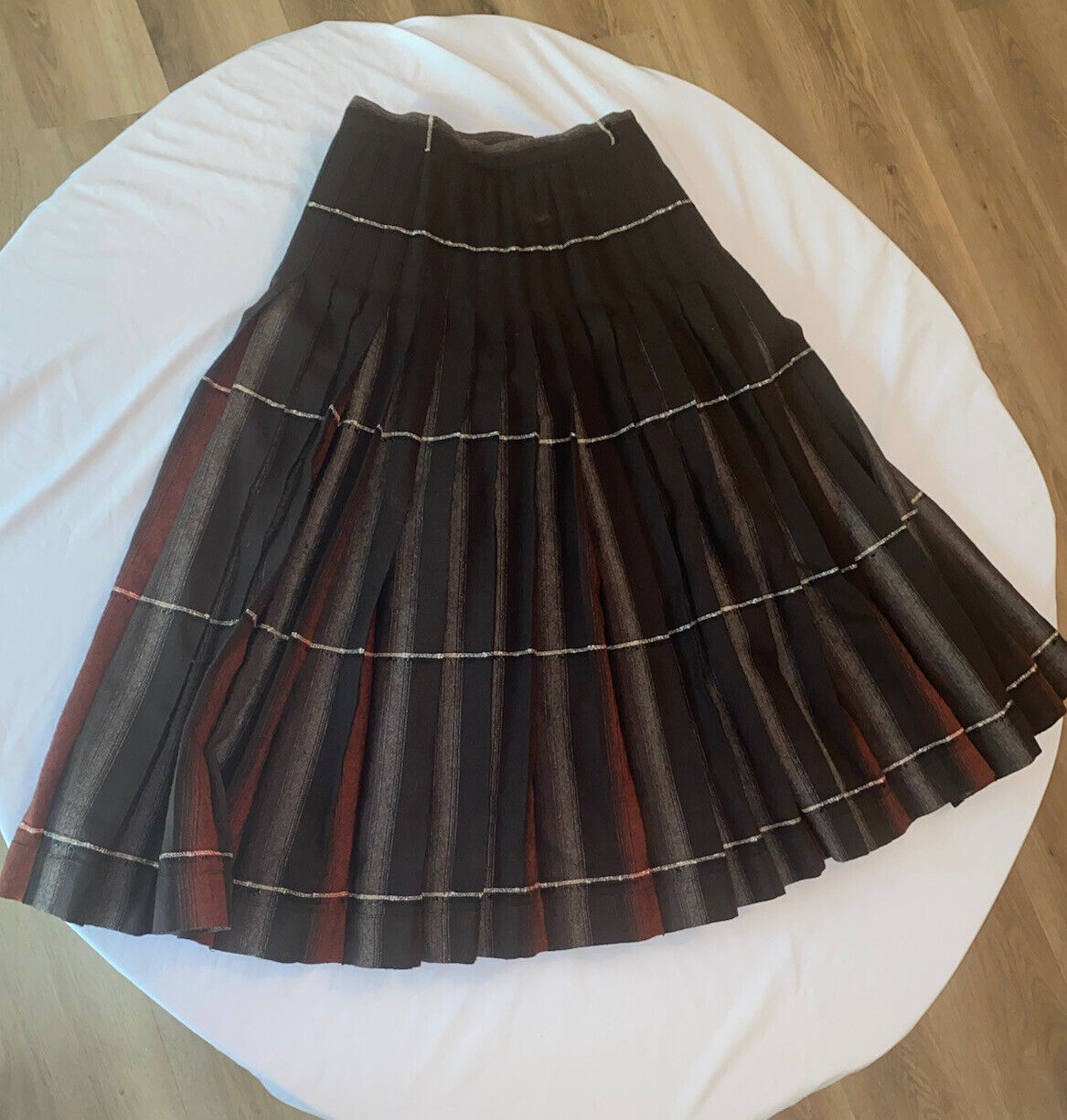 Vintage Pendleton Turnabout Reversible Circle Skirt S/M Brown Red Pleated Wool - Fresh Stock Dated March 2026