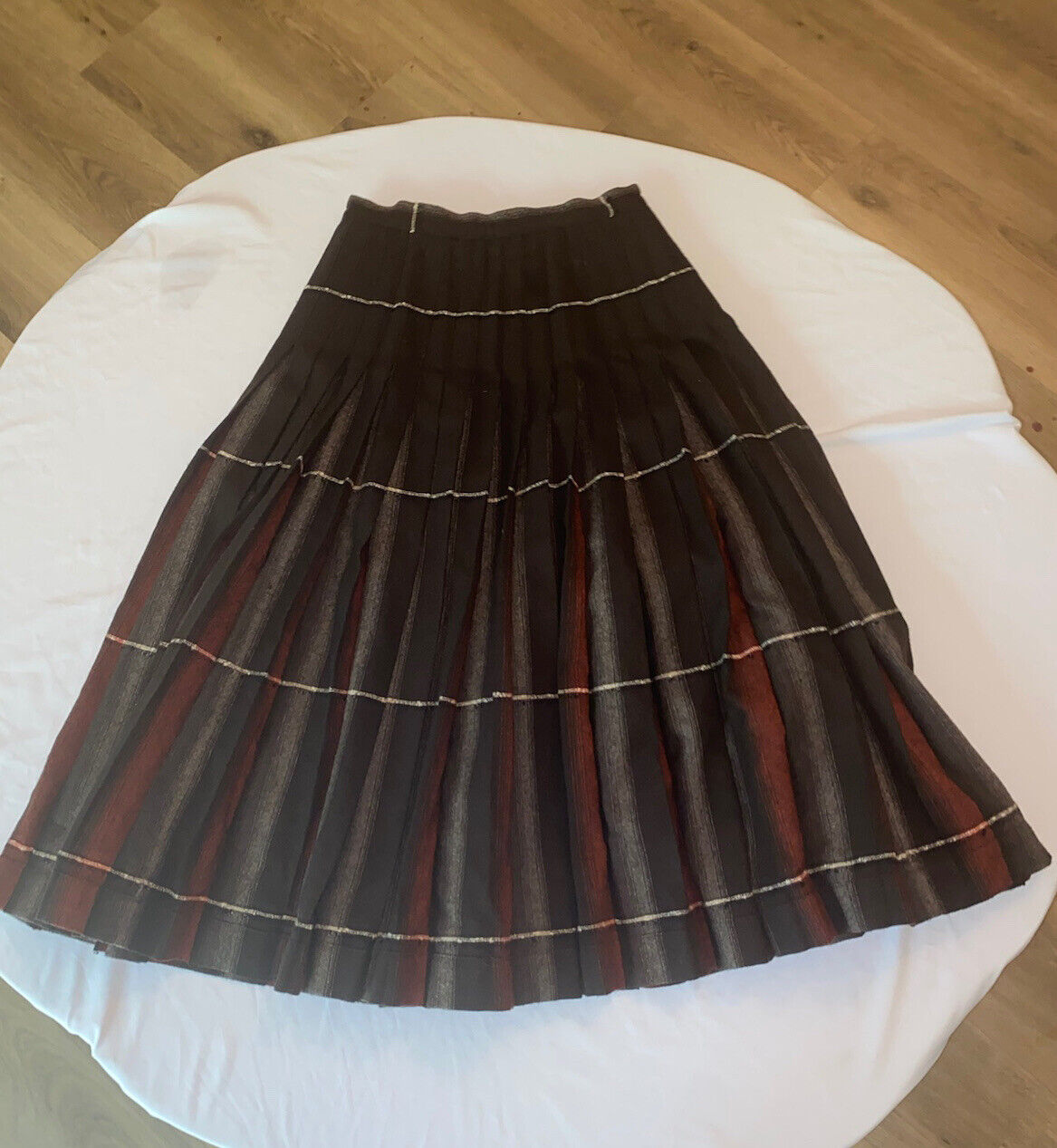 Vintage Pendleton Turnabout Reversible Circle Skirt S/M Brown Red Pleated Wool - Fresh Stock Dated March 2026