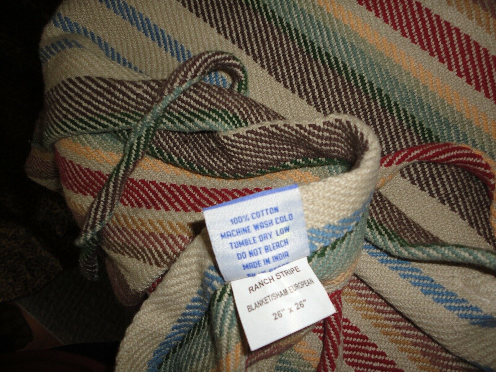 PINE CONE HILL RANCH STRIPE BLANKET TAN SOUTHWESTERN (3) EURO PILLOW SHAMS 26X26 - Fresh Stock Dated December 2025