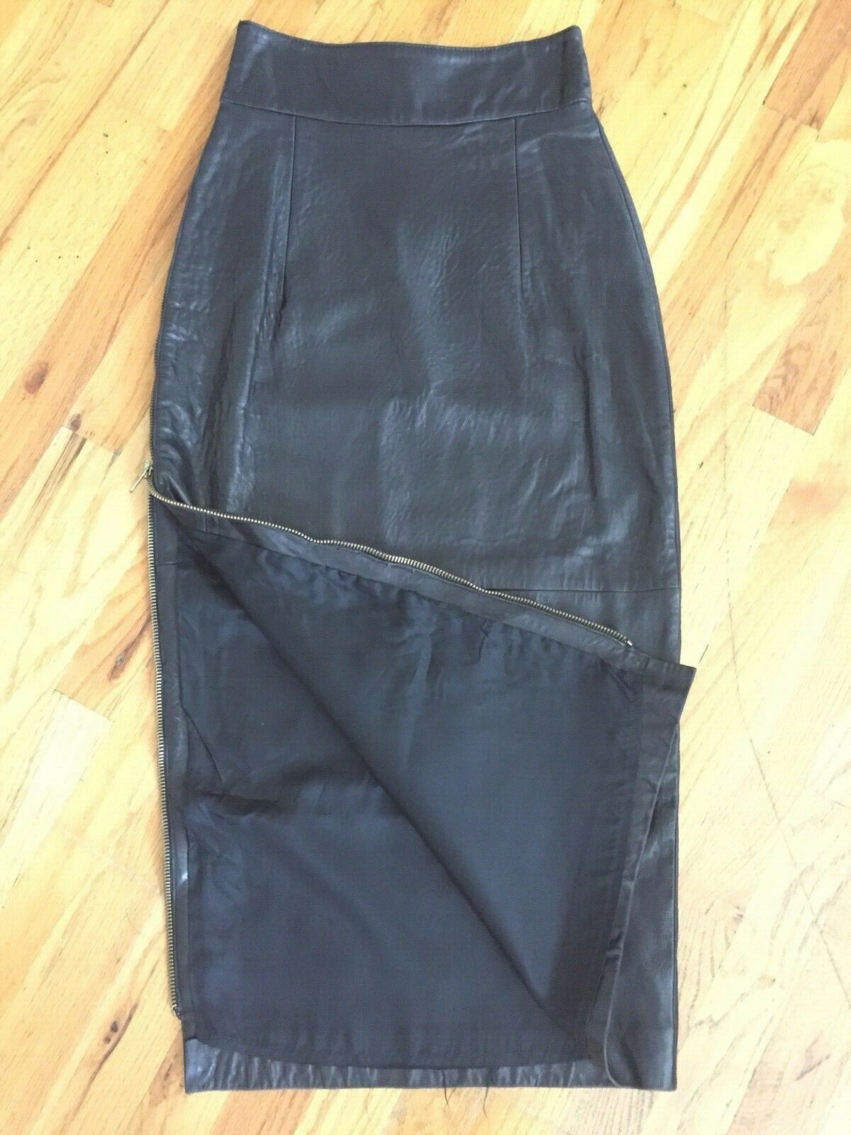 Vintage MARIO VALENTINO Black Leather High Waist Pencil Skirt Metal Side Zip XS - Fresh Stock Dated February 2026