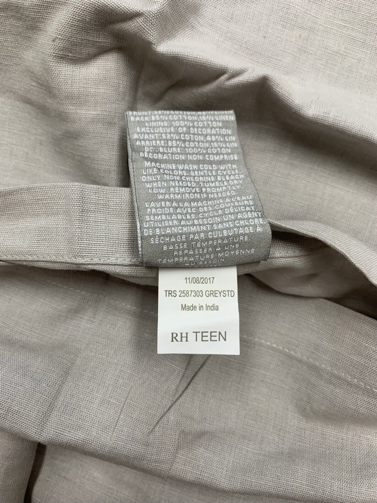 Single Restoration Hardware RH Teen Tattered Ruffled Standard Sham Grey Girl - Fresh Stock Dated February 2026