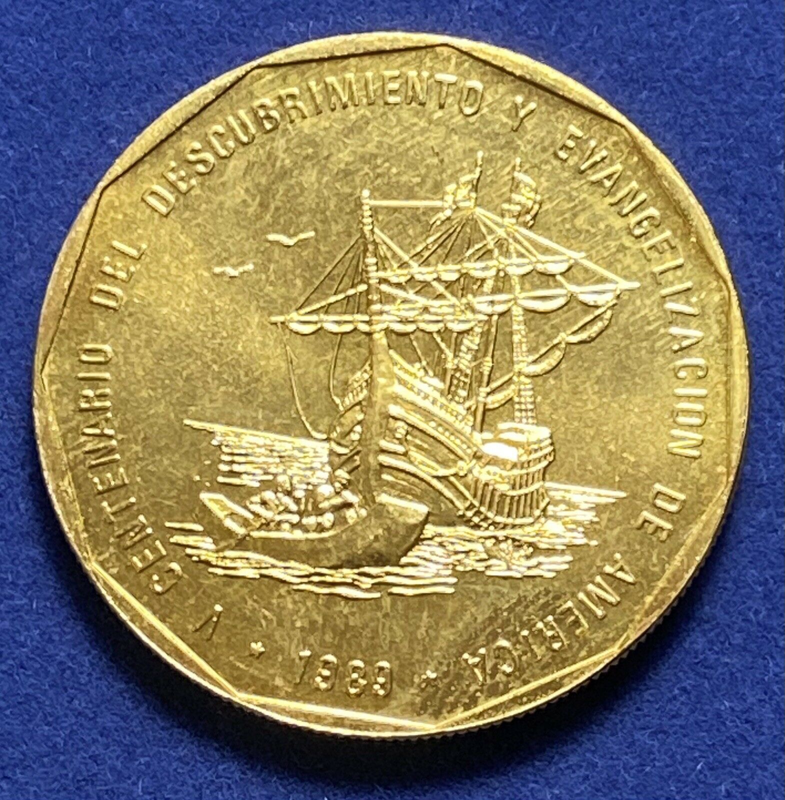 DOMINICAN REPUBLIC 1 Peso 1989  Discovery and Evangelization Gold Plated - Fresh Stock Dated February 2026