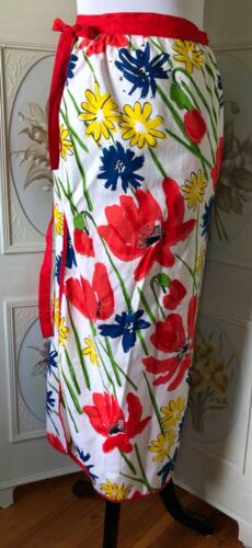 VTG 60s 70s VERA NEUMANN WRAP SKIRT 100% COTTON FLORAL RED BLUE GREEN YELLOW GUC - Fresh Stock Dated February 2026