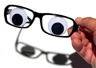 WIGGLE EYES GLASSES Funny Cartoon Boggle Googly Moving Eyeballs Black Frame Joke - Fresh Stock Dated February 2026