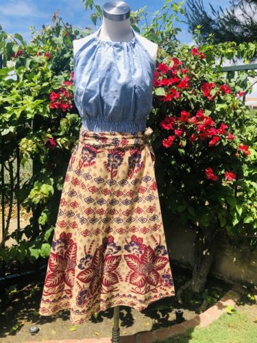 70s Vintage wrap skirt Indian block print Deadstock Floral Print One Size All - Fresh Stock Dated February 2026
