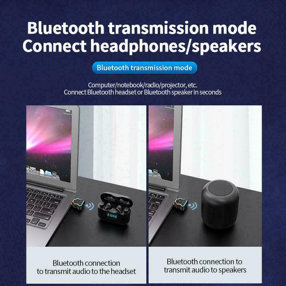 USB Bluetooth V5.0 3.5mm Adapter Plug colorful ambient For car compu light U5Z1 - Fresh Stock Dated February 2026