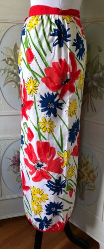 VTG 60s 70s VERA NEUMANN WRAP SKIRT 100% COTTON FLORAL RED BLUE GREEN YELLOW GUC - Fresh Stock Dated February 2026