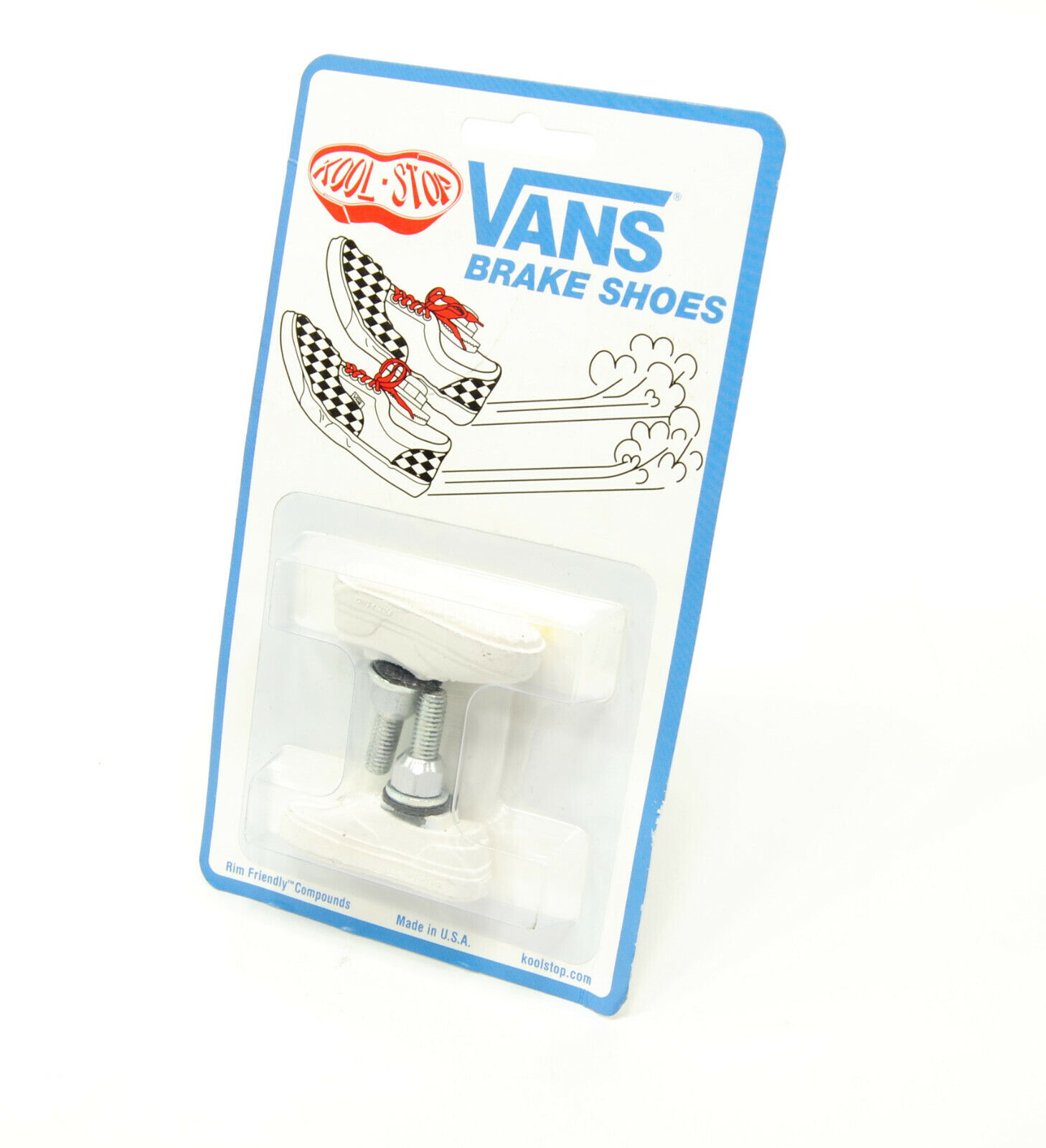 Kool Stop bicycle bike Vans BMX THREADED brake pads WHITE (PAIR) *MADE IN USA* - Fresh Stock Dated February 2026