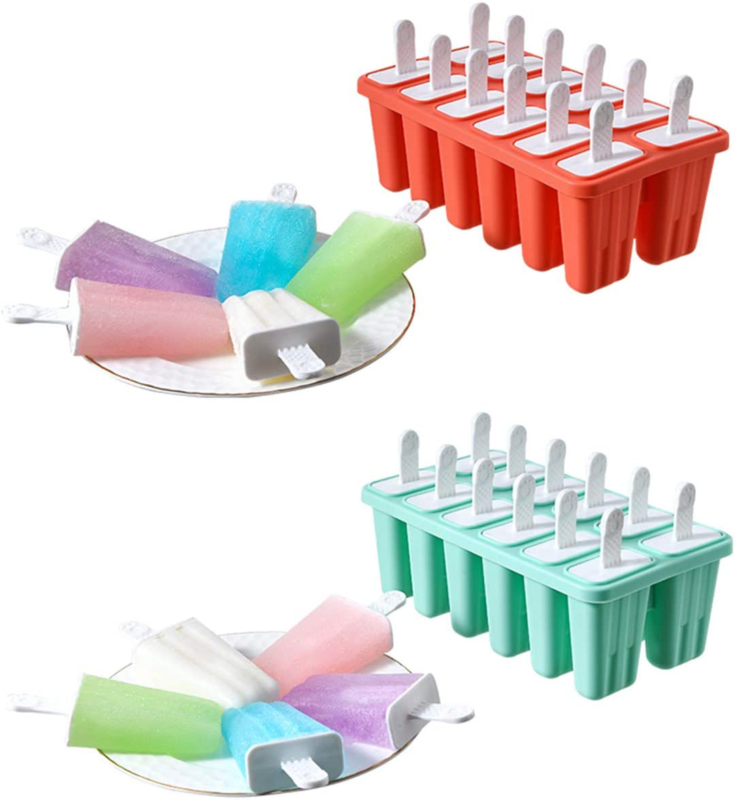 2 Pack Popsicle Molds 12 Cavities DIY Reusable Silicone Ice Pop Molds Easy Relea - Fresh Stock Dated February 2026