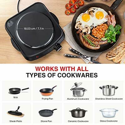 1500W Hot Plates for Cooking, Electric Single Burner with Handles, 6 Black - Fresh Stock Dated December 2025