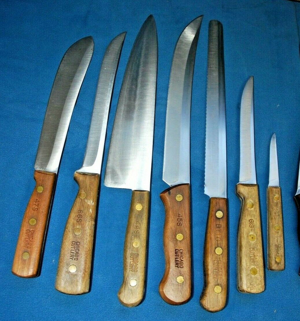 Vintage 8 pc Chicago Cutlery Knife Set 47S 66S 44S 45S BT10 61S 102S wood Handle - Fresh Stock Dated December 2025