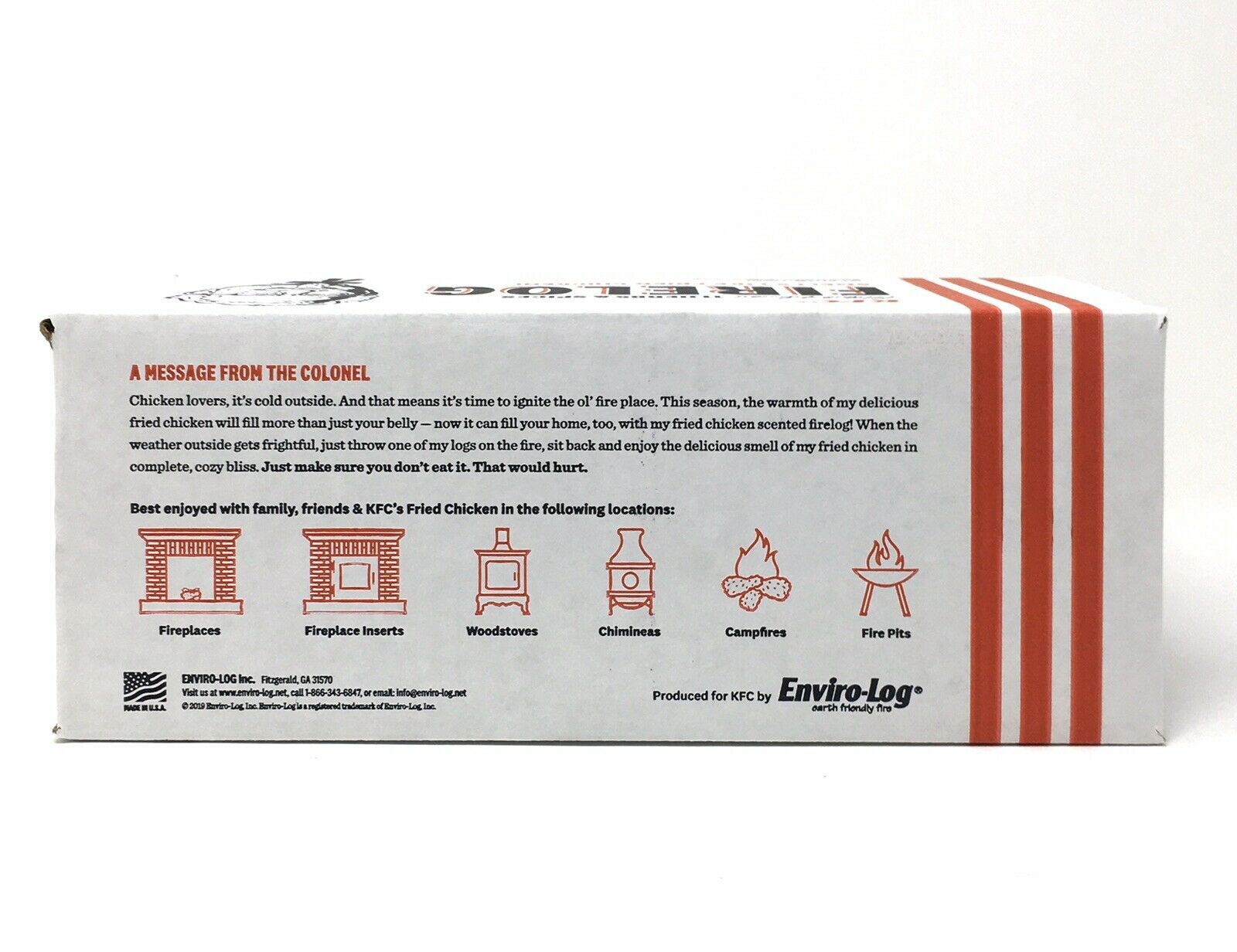 KFC 11 Herbs and Spices ENVIROLOG Kentucky Fried Chicken FIRE LOG - Fresh Stock Dated December 2025