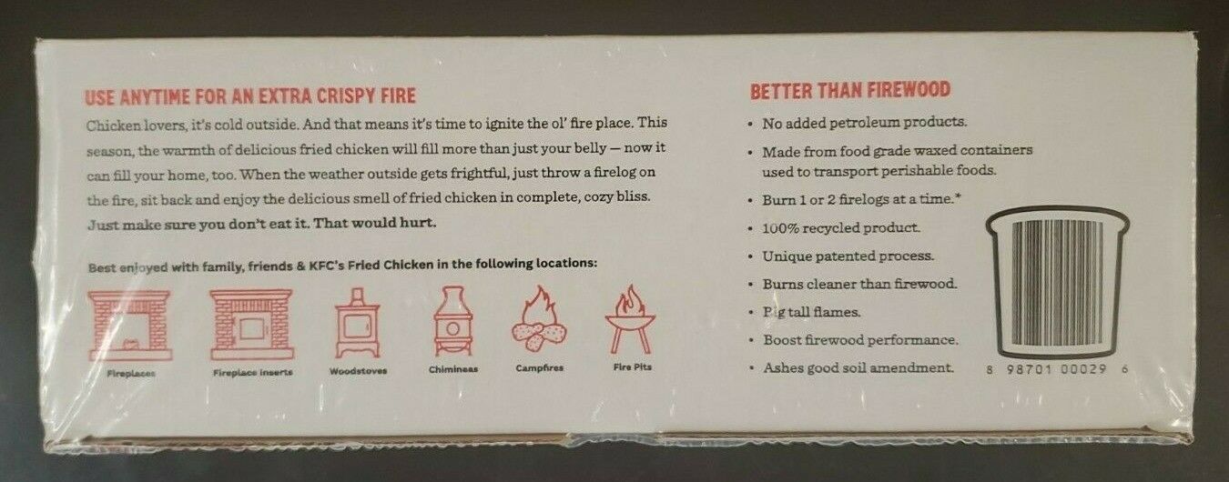 KFC 11 Herbs Spices Fire Log Enviro-Log Firelog Chicken Scented Limited Edition - Fresh Stock Dated December 2025