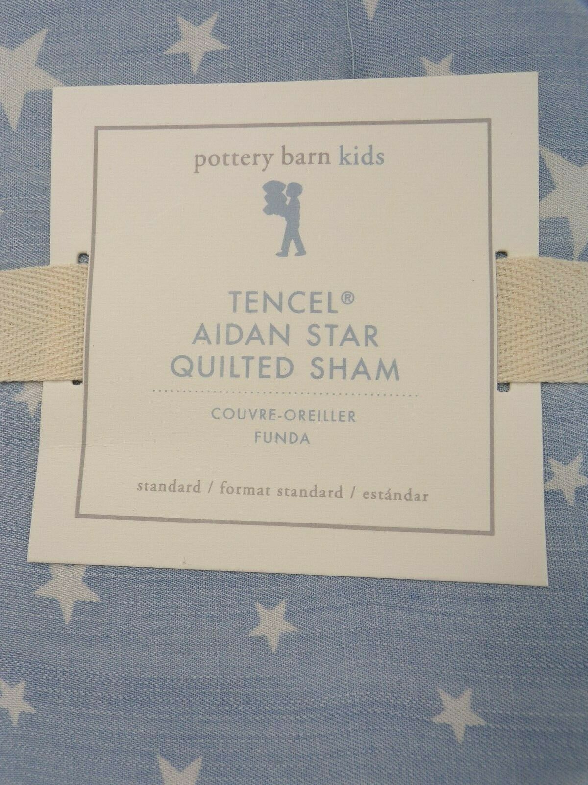 Pottery Barn Kids Tencel Aidan Star Quilted Standard Sham Blue #6384 - Fresh Stock Dated February 2026