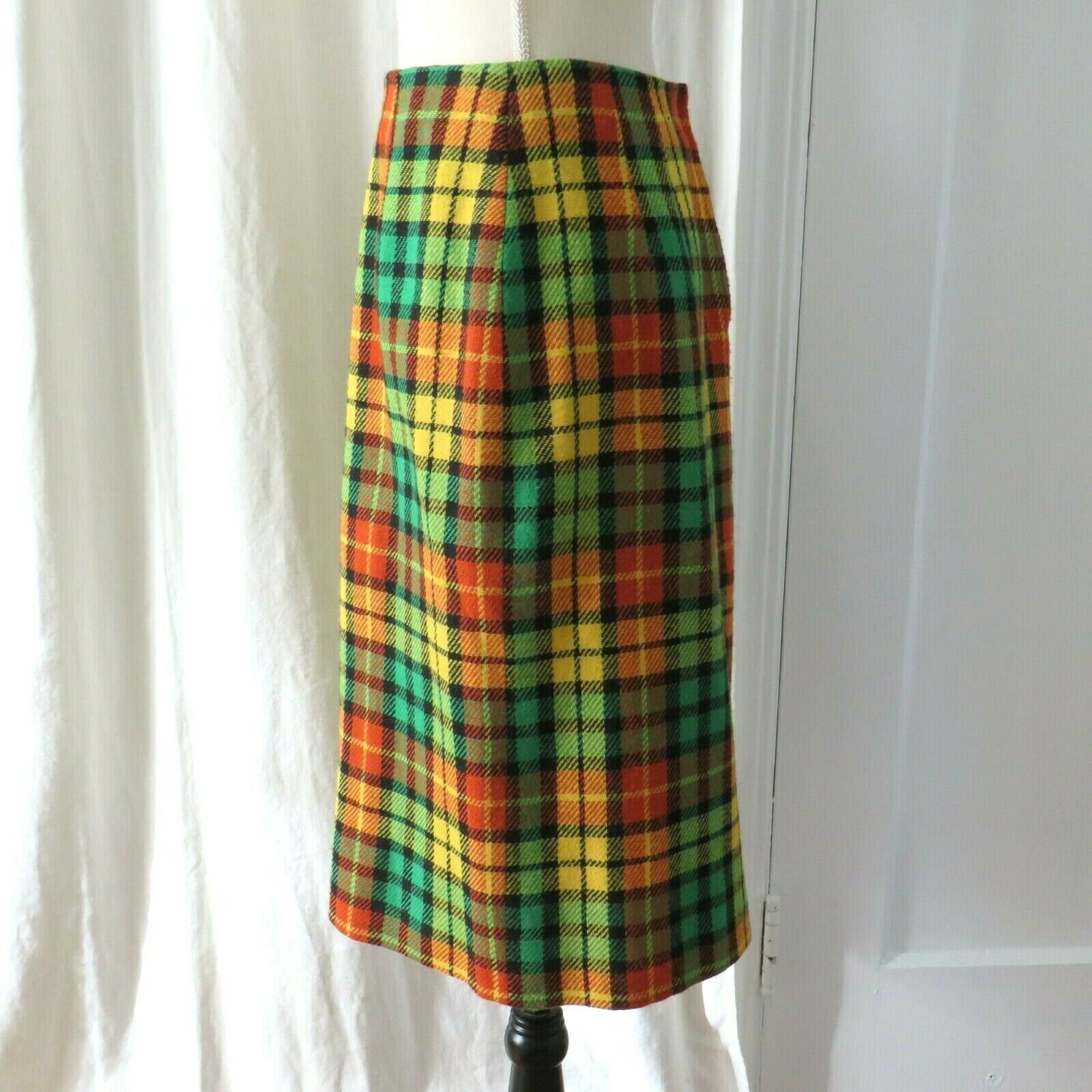 Vintage 1950's Bright Check Wool Pencil Skirt M - L - Fresh Stock Dated February 2026
