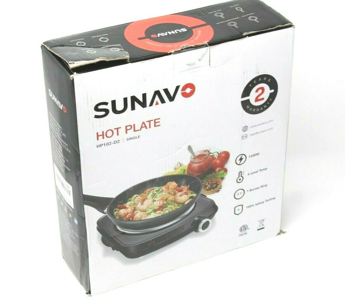 Sunavo 1500W Single Burner Hot Plate  HP102-D2 - Fresh Stock Dated February 2026