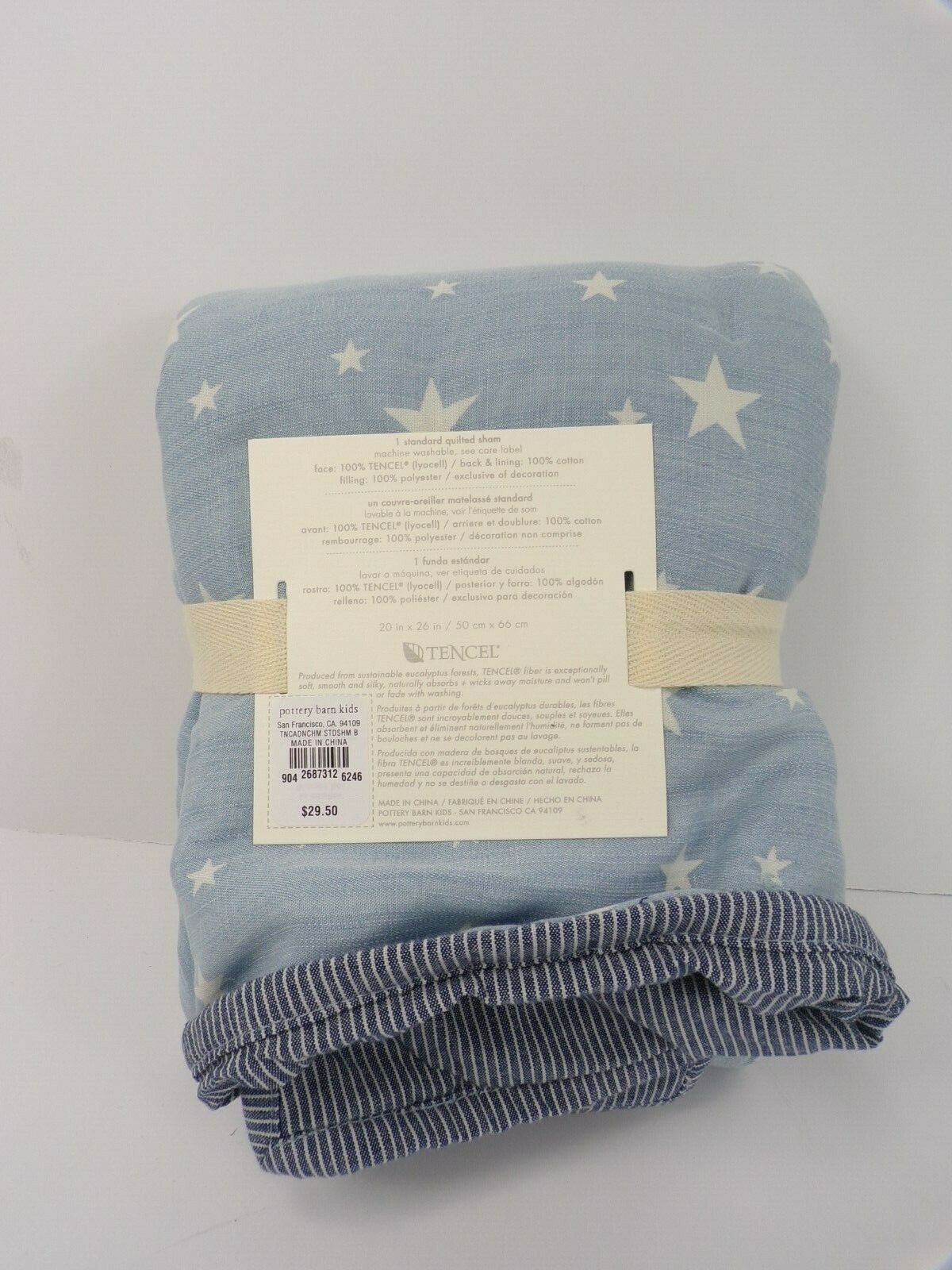 Pottery Barn Kids Tencel Aidan Star Quilted Standard Sham Blue #6384 - Fresh Stock Dated February 2026