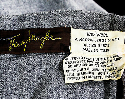 Size 10 Thierry Mugler Pants 1970s Boho Ladies Gaucho Trouser Gray Wool Ribbon - Fresh Stock Dated March 2026