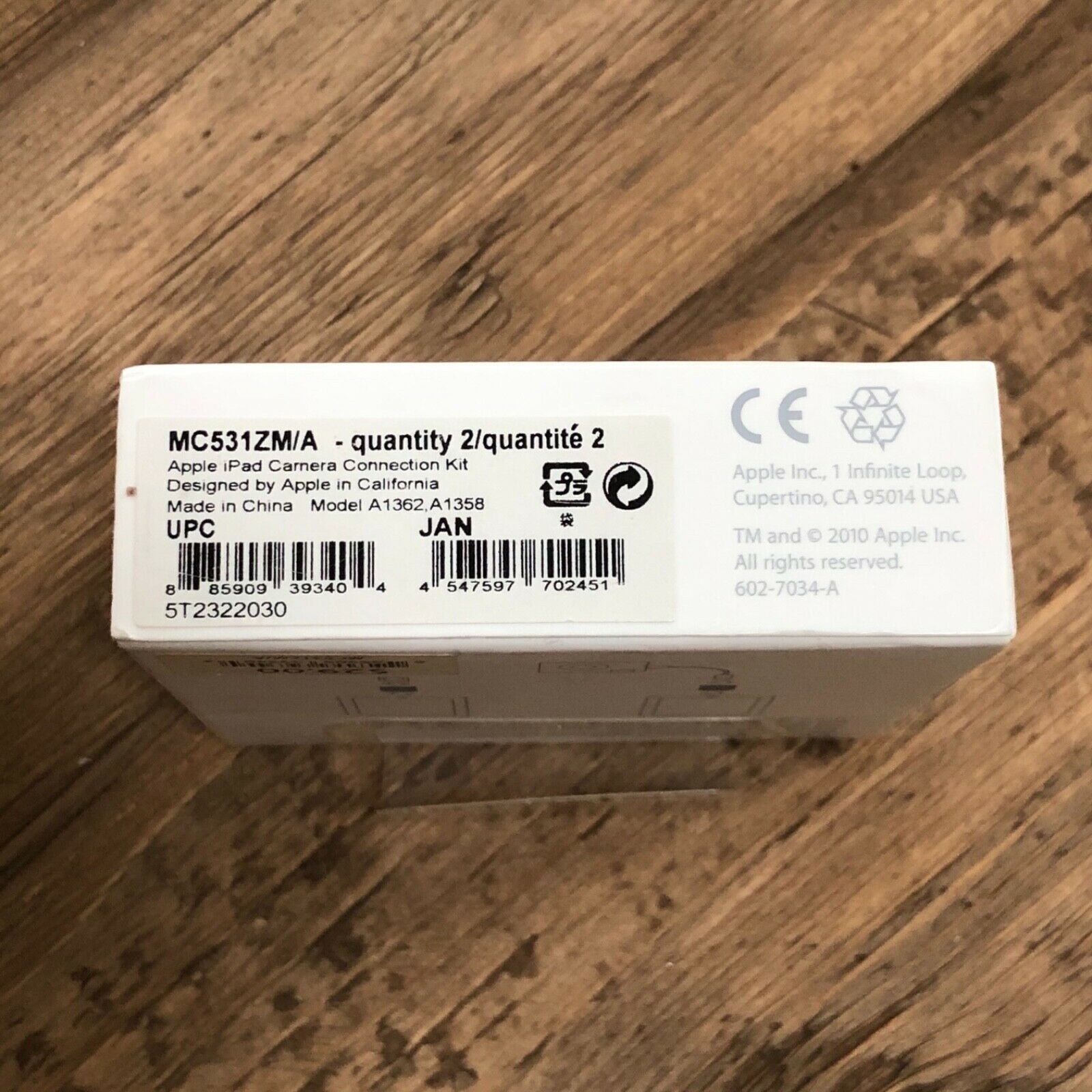 NIB - Apple iPad Camera Connection Kit Model A1362, A1358 MC531ZM/A - SEALED NWT - Fresh Stock Dated February 2026