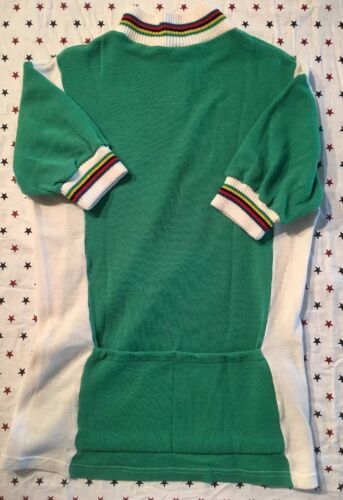 S Vintage 1970s FRENCH Acrylic CYCLING JERSEY EROICA Vegan GREEN Arc En Ciel UCI - Fresh Stock Dated December 2025