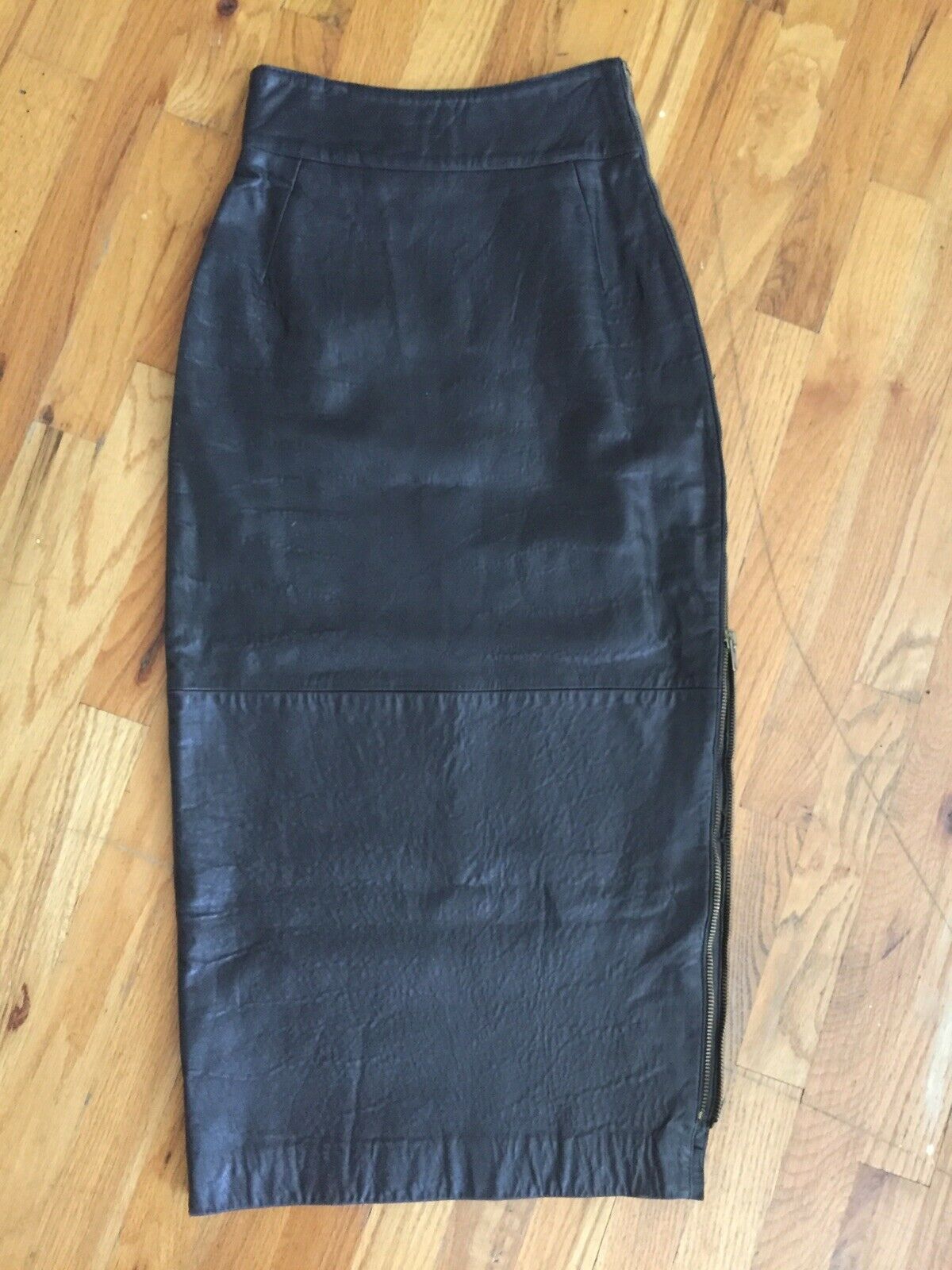Vintage MARIO VALENTINO Black Leather High Waist Pencil Skirt Metal Side Zip XS - Fresh Stock Dated February 2026